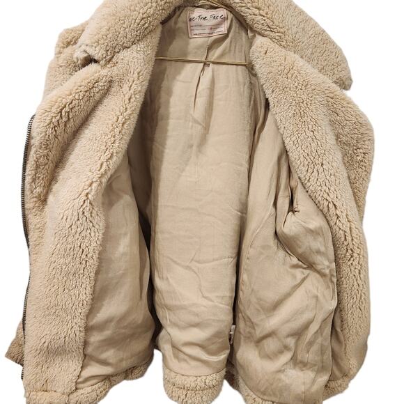 Free People So Cozy Slouchy cream sherpa moto jacket size small - Picture 8 of 11